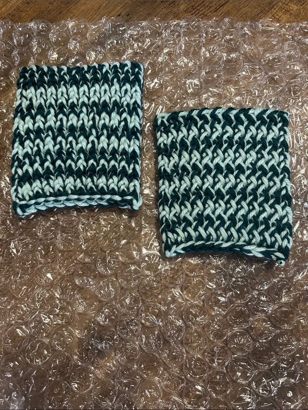 Handmade Knit Kitchen Hotpads in Teal & Turqoise